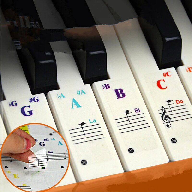 جديد شفاف لوحة مفاتيح البيانو ملصقات ل 37/49/61/88 مفاتيح لوحة المفاتيح الإلكترونية للإزالة ملاحظات التعلم تسميات للمبتدئين