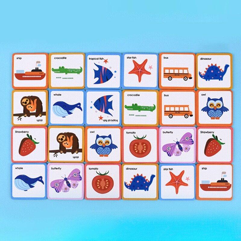 طفل التدريب لغز بطاقات المعرفية التعليمية الكرتون سيارة الحيوان الفاكهة مجموعة مطابقة لعبة الإنجليزية لعب للتعلم H9EF