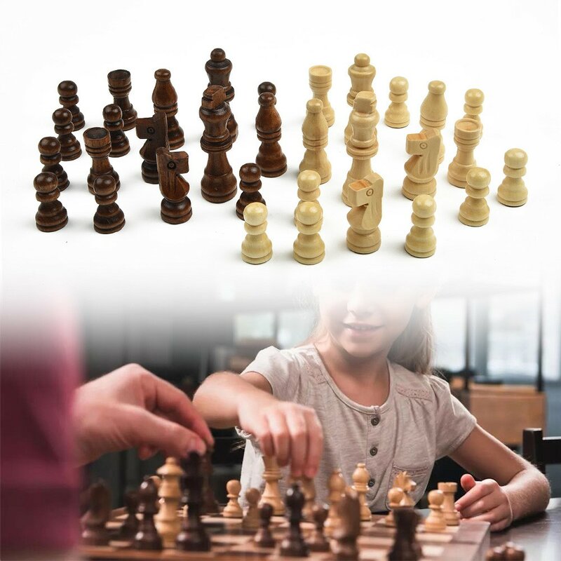32 قطعة الشطرنج خشبية منحوتة الشطرنج قطع اليد وضعت مجموعة 65 مللي متر الملك الارتفاع الأطفال أعياد الميلاد هدية الكريسماس لعب الشطرنج لعبة