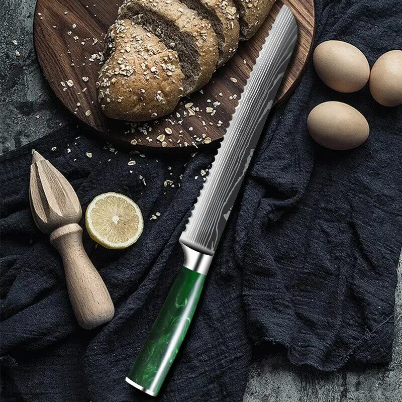 SANLEPUS سكين الطاهي 3 قطعة ياباني دمشق نمط الصلب المهنية سكاكين المطبخ Santoku الساطور سكّين متعدّد الاستخدامات أداة الطبخ