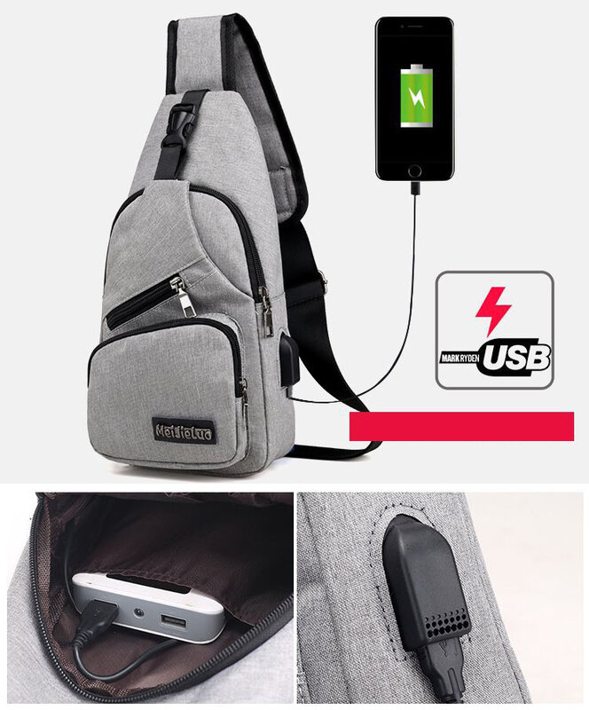 حقيبة صدر للرجال للرجال أكسفورد حقيبة ساعي الكتف حقيبة المدرسة الصغيرة الذكور متعددة الوظائف الخصر حقيبة USB شحن حقيبة كروسبودي