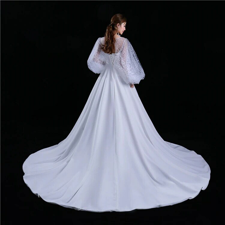 تصميم جديد فساتين زفاف طويلة الأكمام منتفخة من التل لحفلات الزفاف 2020 مفتوحة الظهر فستان العروس Vestidos de Noiva
