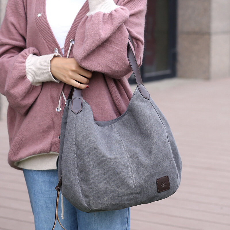جديد قماش حقائب النساء موضة الفن البرية بسيطة الكورية نمط حقائب كتف متعدد الطبقات حقيبة عادية