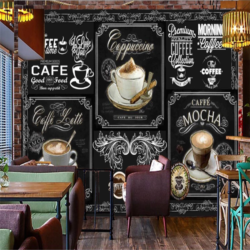 ورق حائط مخصص ، ورق حائط مرسوم يدويًا ، سبورة قهوة ، خلفية طعام ، لوحة جدارية