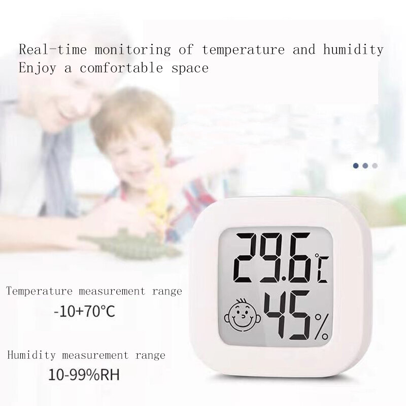 جهاز قياس درجة الحرارة والرطوبة رقمي صغير إلكتروني مبتسم يصلح للمنزل والمكتب بشاشة LCD أداة قياس درجة الحرارة والرطوبة