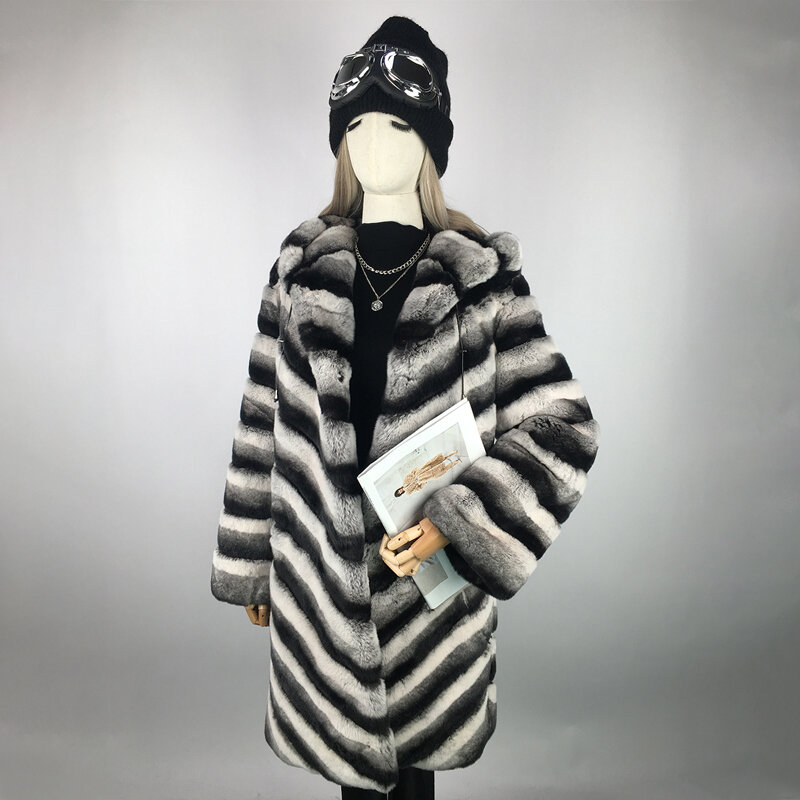 ريكس الأرنب معطف الفرو مع هود معطف الفرو الحقيقي المرأة الفراء الطبيعي طويل الأكمام سميكة الدافئة جواكت شتوية الإناث المعتاد 5XL 6XL 7XL