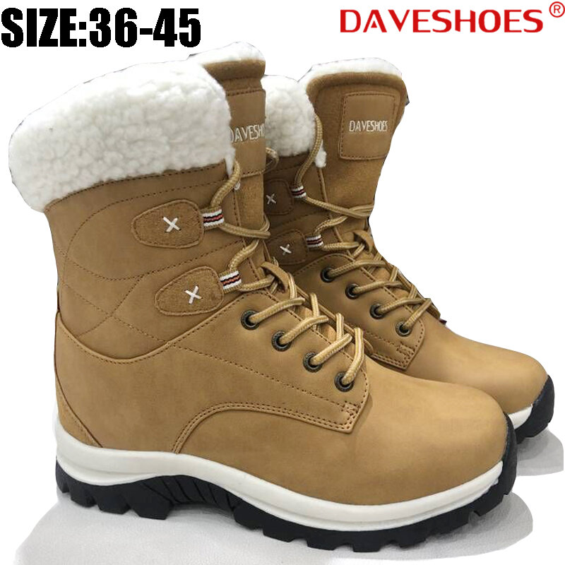 Daveshoes جديد الشتاء الرجال النساء حذاء الثلج عالي الرقبة دافئ بوتاس دي Neve ساباتوس دي العاكس مبطن أحذية الشتاء الأحذية منصة الأحذية