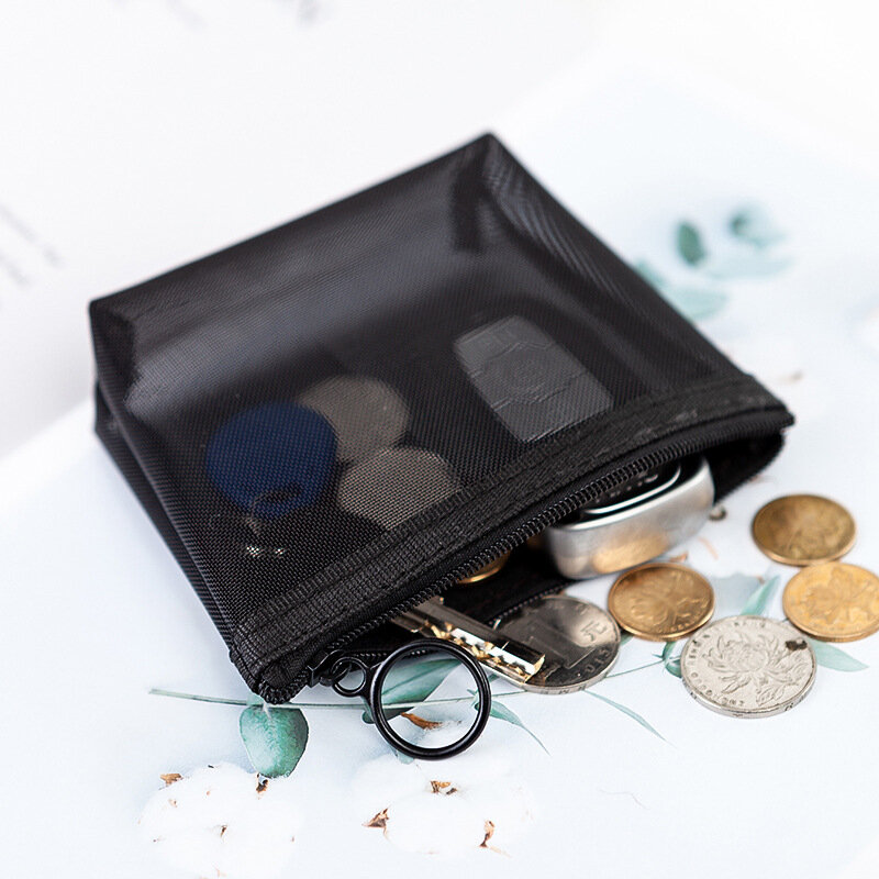 نساء أسود صغير عملة محفظة حقائب شبكة شفافة سماعة المال بطاقة مفتاح حامل فتاة صغيرة محفظة الحقيبة