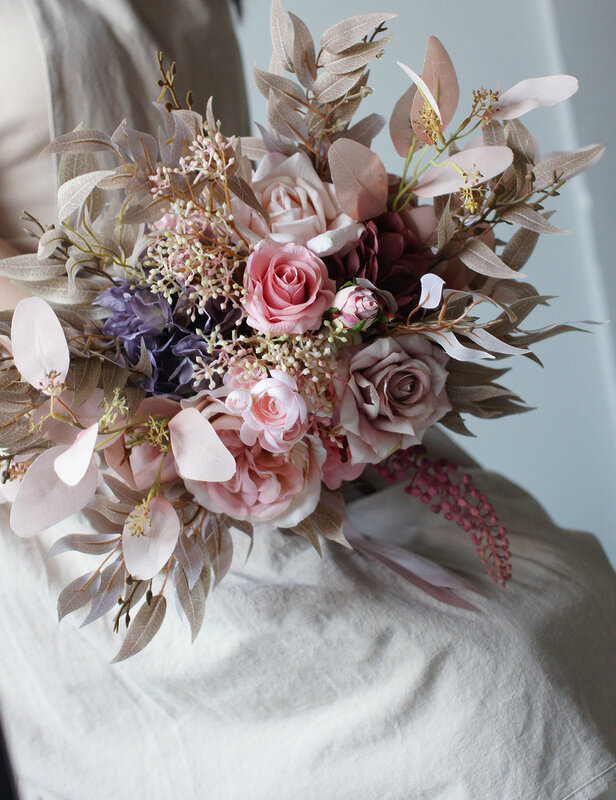 SESTHFAR-باقة من الورود والفاوانيا الوردية ، باقة يدوية للزفاف ، راموس حقيقي ، باقات فاوانيا ريفية صناعية #5