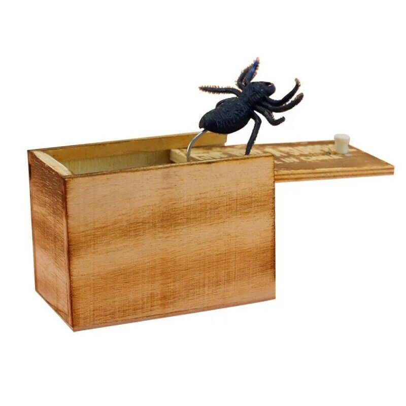 هدية عيد كذبة ابريل خدعة مزحة خشبية عملية نكتة مكتب المنزل تخويف صندوق دمي فأر عنكبوت هفوة هدية مضحكة للاطفال