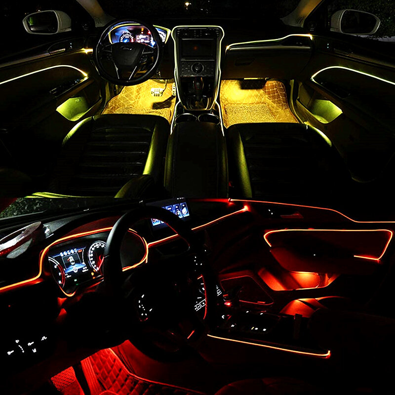 سيارة Led المحيطة ضوء النيون سلك قطاع أضواء الداخلية ديكور الألياف البصرية مصباح للزينة 9 في 1 السيارات الألياف البصرية قطاع أطقم