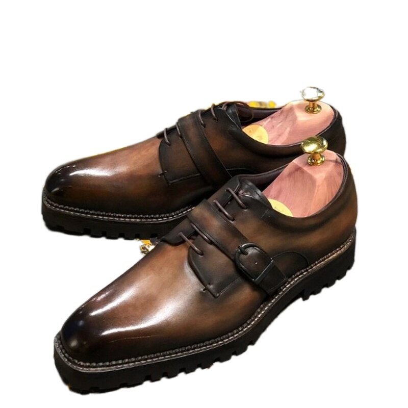 الرجال بو الجلود أحذية أنيقة هامش كعب منخفض أحذية فستان أحذية البروغ أحذية الربيع حذاء من الجلد خمر الذكور الكلاسيكية عادية YK200