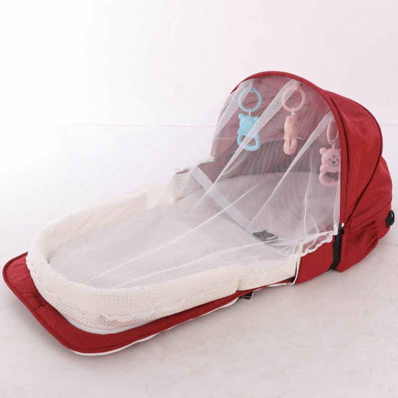 حقيبة محمولة سرير مع لعب للطفل طوي سرير بيبي السفر الشمس حماية البعوض صافي تنفس الرضع النوم سلة