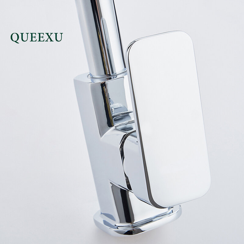 QUEEXU صنبور المطبخ 360 درجة دوران قاعدة شكل منحني أنبوب مخرج حوض الحنفية السباكة الأجهزة النحاس بالوعة صنبور QU07