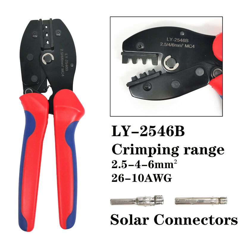 موصلات الطاقة الشمسية العقص أداة عدة LY2546B ذو طيات 2.5/4/6mm2 4 - 10AWG لوحة طاقة شمسية PV كابل مع موصلات MC4 سلك متجرد مجموعة