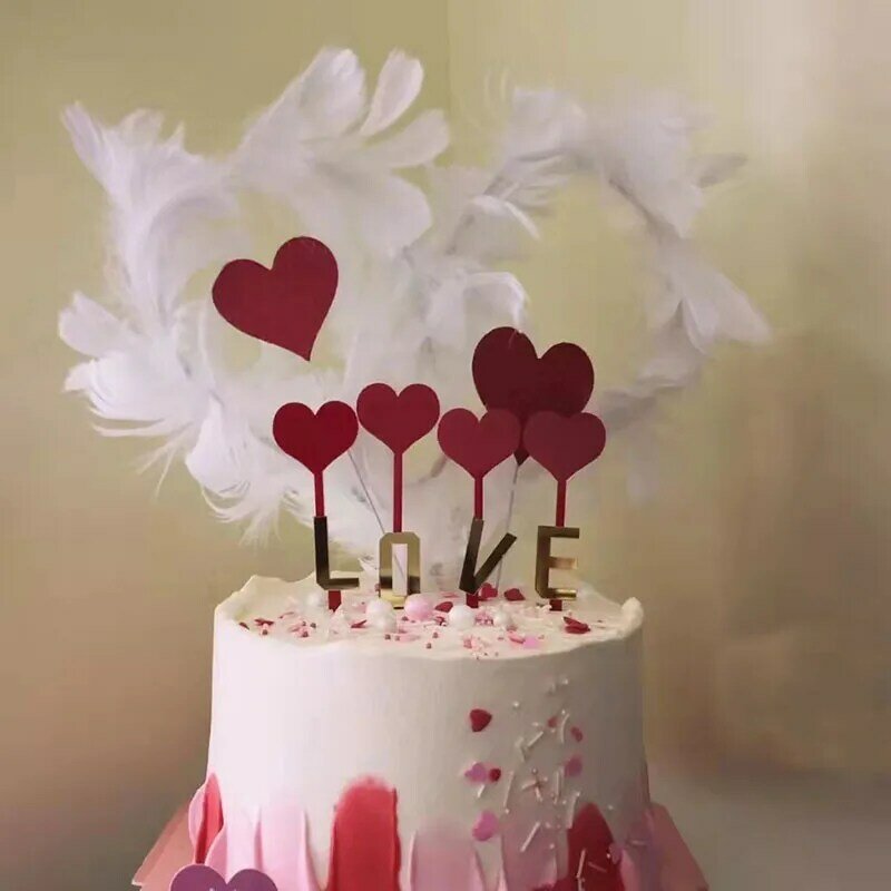 الذهب الحب القلب سعيد عيد الحب أكريليك كعكة القبعات العالية الوردي الحب الاعتراف الحلوى زينة عيد الحب كعكة القبعات العالية