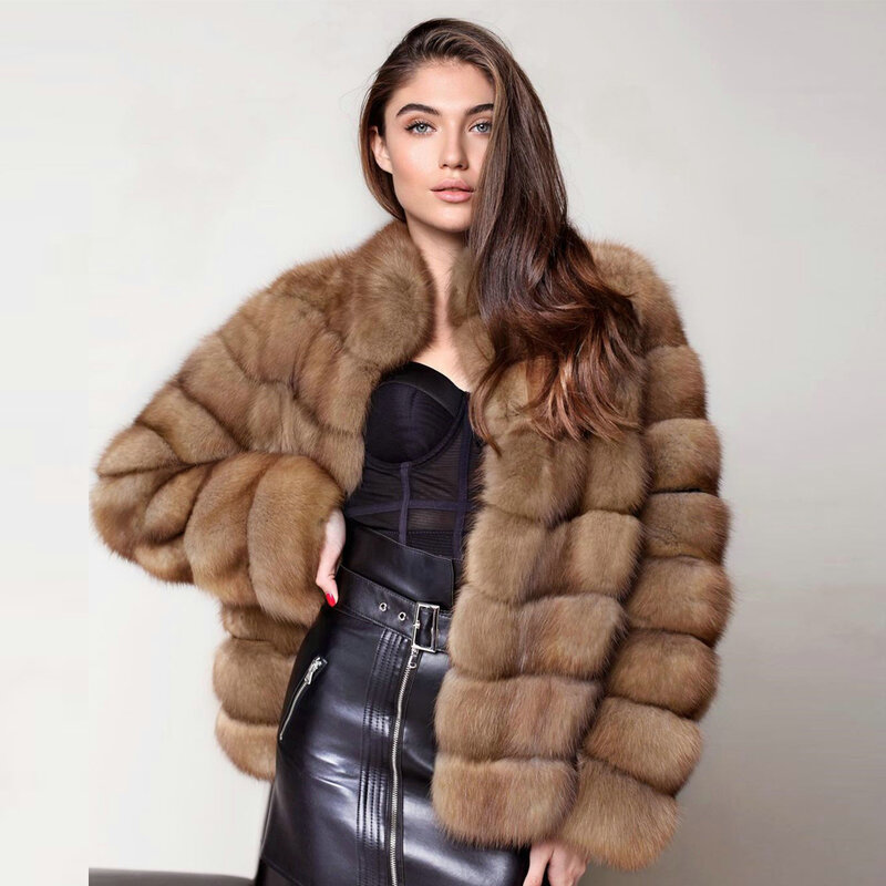 النساء الطبيعية الثعلب الفراء سترة 2021 جديد الشتاء العصرية السمور اللون حقيقي الثعلب الفراء معطف متوسطة طول سميكة الدافئة الفراء معطف امرأة