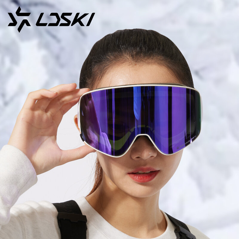LDSKI نظارات تزلج بطبقة مزدوجة مضادة للضباب اسطوانية للكبار نظارات تزلج على الجليد نظارات كوكر عدسات قصر النظر
