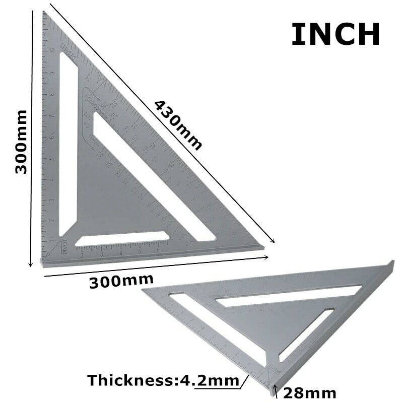 منقلة زاوية مثلثة 12 بوصة ، مسطرة قياس من سبائك الألومنيوم ، مقياس ميتري للبناء ، أدوات قياس النجار