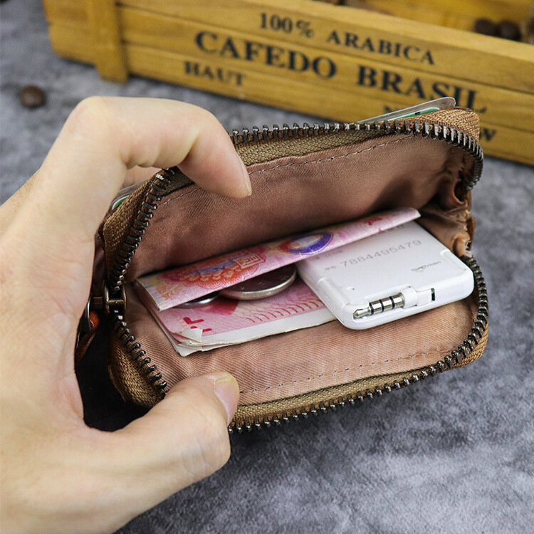 الطبقة الأولى حافظة بطاقات جلدية حقيقية محفظة عملة حقيبة سستة محفظة تصميم خمر