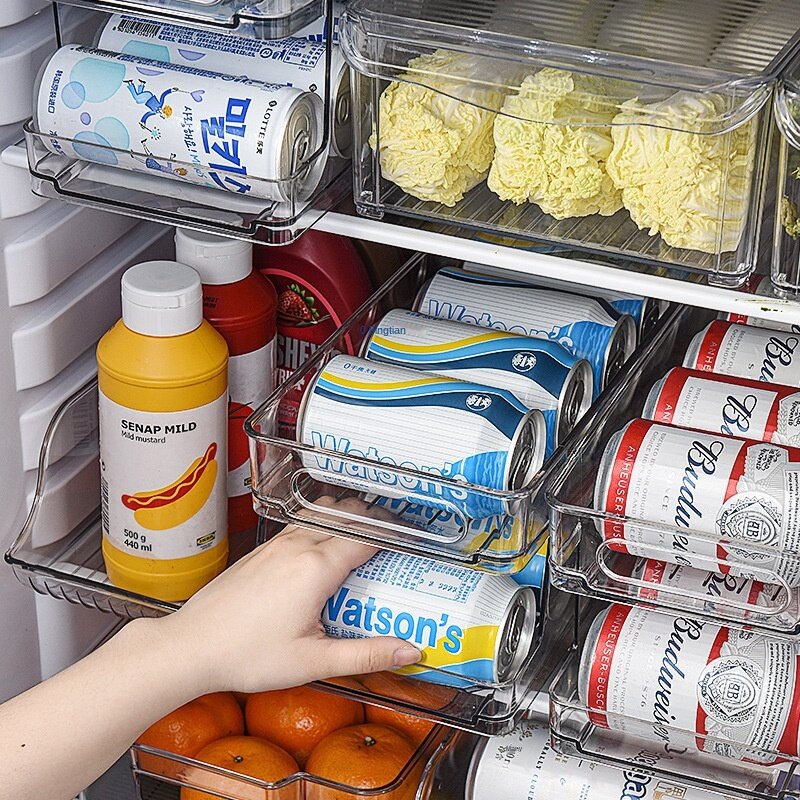المطبخ صندوق تخزين الثلاجة موزع واضح البلاستيك حامل مشروبات المعلبة التخزين ل خزائن المطبخ الثلاجة