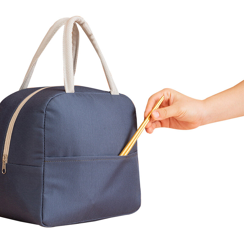 حقيبة الغداء ، حقيبة يد مطبوعة بنمط كرتوني سعة كبيرة حقيبة معزولة حراريًا للفواكه علب الاغذية ، كحلي/قهوة/برتقالي