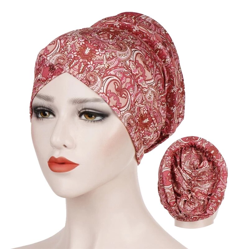 غطاء عمامة قطنية مطبوعة عصرية غطاء رأس إسلامي حجاب داخلي للنساء غطاء رأس لف عرقي غطاء حجاب قبعات سلعة إسلامية