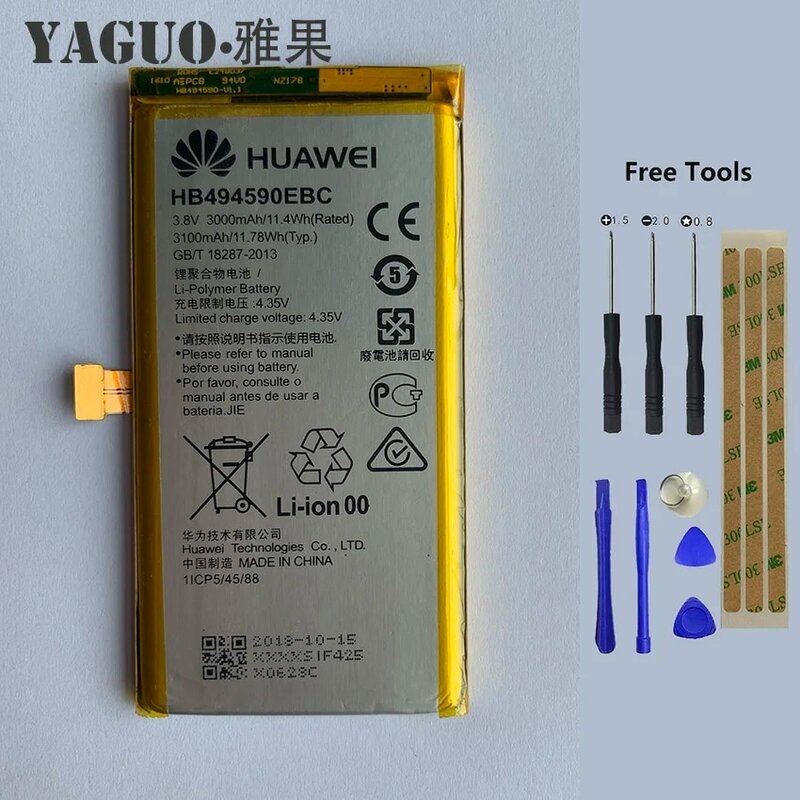 100% Original HB494590EBC 3000mAh Rechargeable For Huawei Honor 7 Glory PLK-TL01H ATH-AL00 PLK-AL10 Phone Battery  + Free Tools