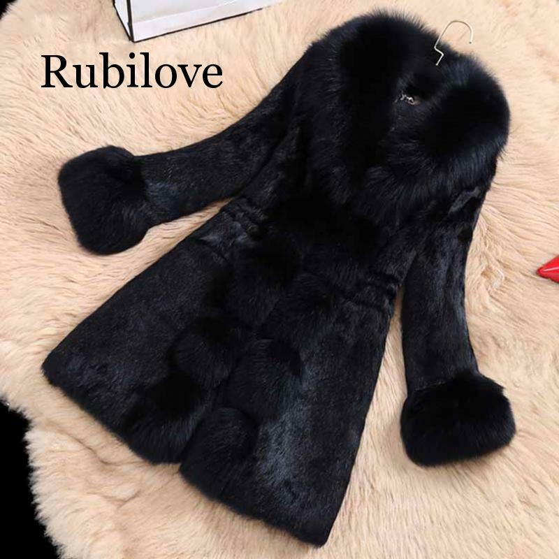 Rubilove-معطف فرو صناعي نسائي ، دافئ في الشتاء ، 3 ألوان ، تقليد ، فرو الثعلب ، طويل ، ياقة كبيرة ، للفتيات ، مجموعة جديدة 2019