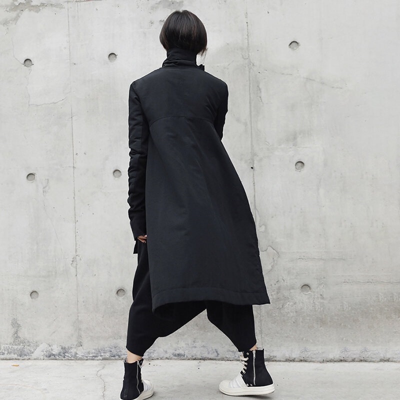 CHICEVER الأسود ملابس الشتاء للنساء عالية الرقبة طويلة الأكمام فضفاضة غير متناظرة الصلبة معاطف غير رسمية الإناث الكورية موضة 2022