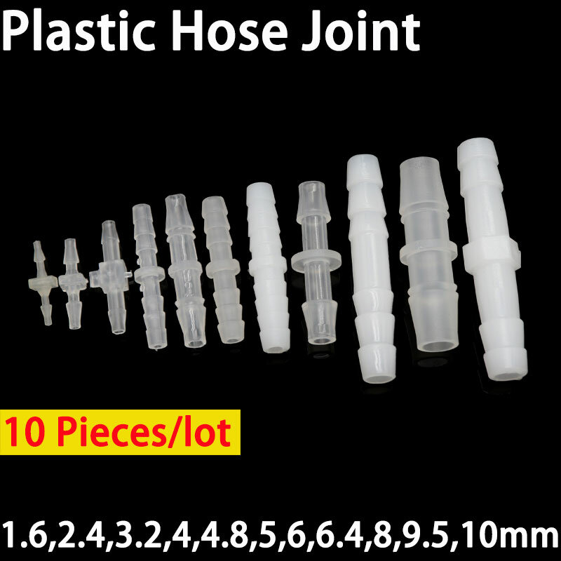 10 قطعة معبد خرطوم بلاستيك مشترك 1.6 2.4 3.2 4 4.8 5.6 6.4 8 9.5 10 مللي متر أنابيب موصل الخرطوم اكسسوارات