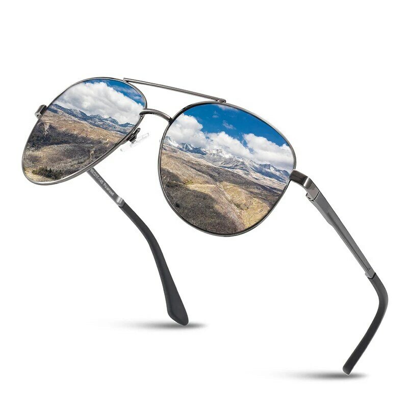 الرجال الكلاسيكية الطيار النظارات الشمسية الاستقطاب العلامة التجارية مصمم إطار ميتيل الرجال نظارات شمسية UV400 نظارات القيادة خمر