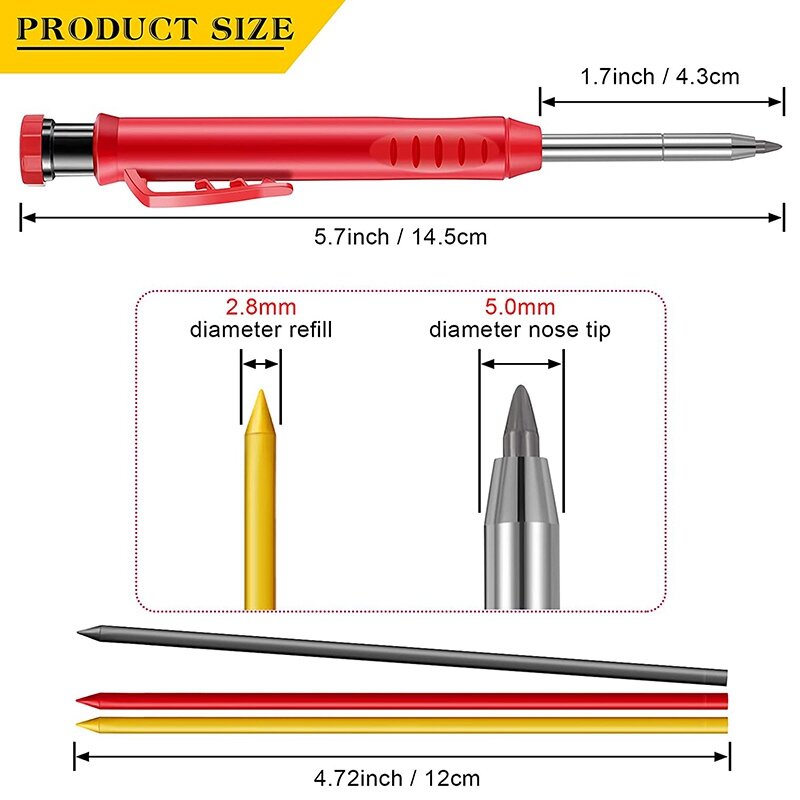 2 قطعة أقلام نجار الصلبة النجارة أقلام الرصاص الميكانيكية و 36 قطعة عبوات في 3 ألوان مع المدمج في مبراة