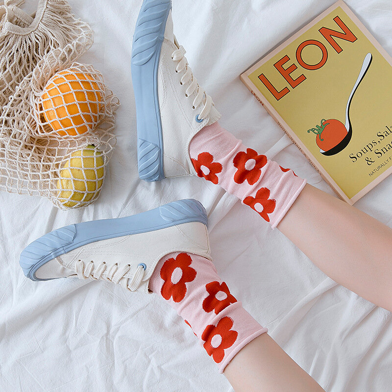 ربيع جديد Kawaii الجوارب النساء زهرة الفاكهة نمط الكورية نمط جوارب قطنية موضة لطيف الفتاة هدية جوارب عالية الجودة B146