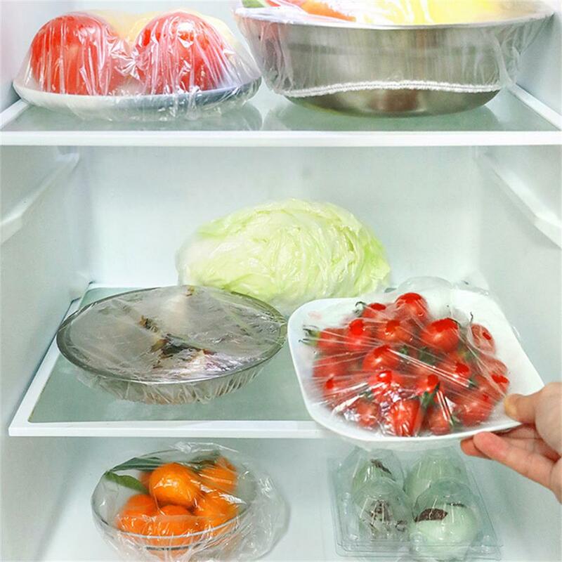 100 قطعة البلاستيك القابل للتصرف التفاف الغذاء تخزين يغطي أكياس مكنسة تخزين الأغذية الطازجة ساران التفاف للمطبخ الثلاجة