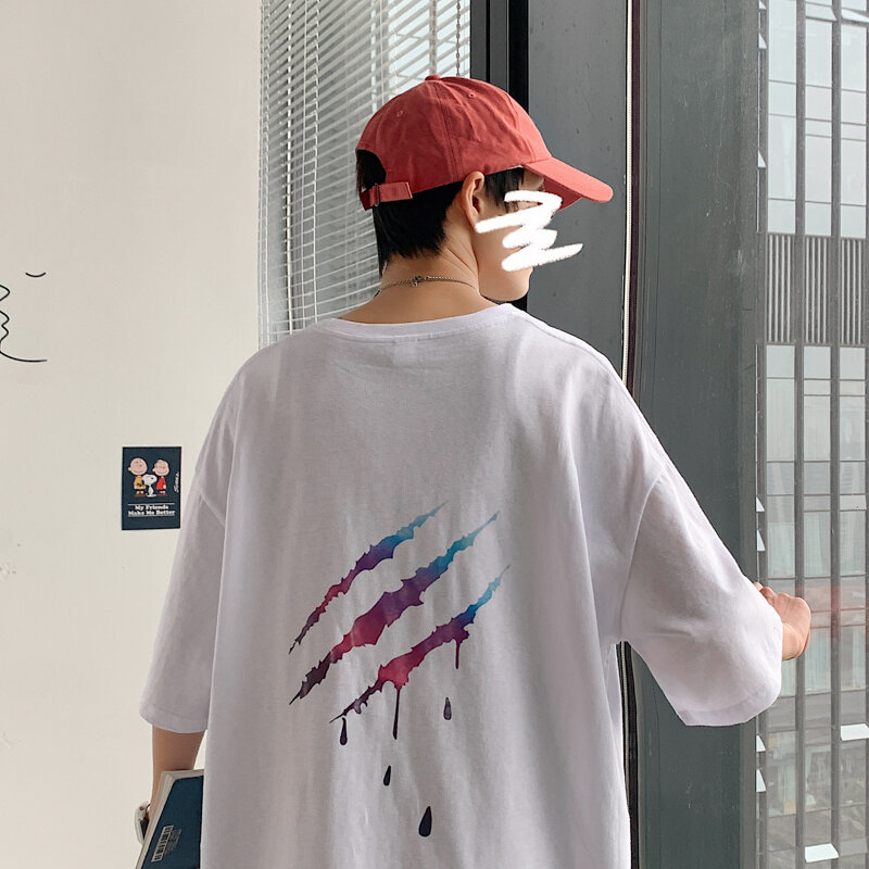 2021 الصيف الجرافيك مطبوعة قمصان قصيرة الأكمام بلايز كول بنين 3xl المتضخم اليابانية الشارع الشهير للجنسين Harajuku أبيض أسود