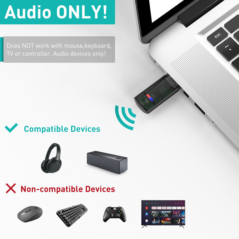 EDUP USB بلوتوث 5.2 سماعة لاسلكية تعمل بالبلوتوث محول الألعاب جهاز إرسال سمعي مع انخفاض الكمون التوصيل والتشغيل ل Xbox/PS4/PS5/PC