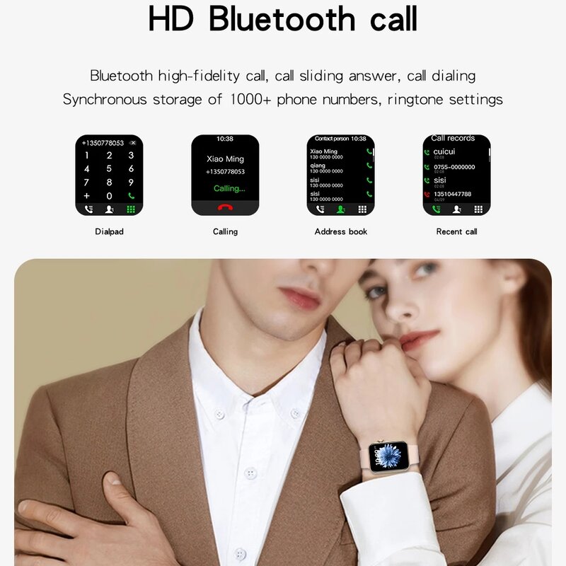 D06 ساعة Bluetooth ذكية مكالمة 1.69 بوصة تعمل باللمس الكامل امرأة رجل اللياقة البدنية النوم المقتفي معدل ضربات القلب ECG الرياضية للماء Smartwatch
