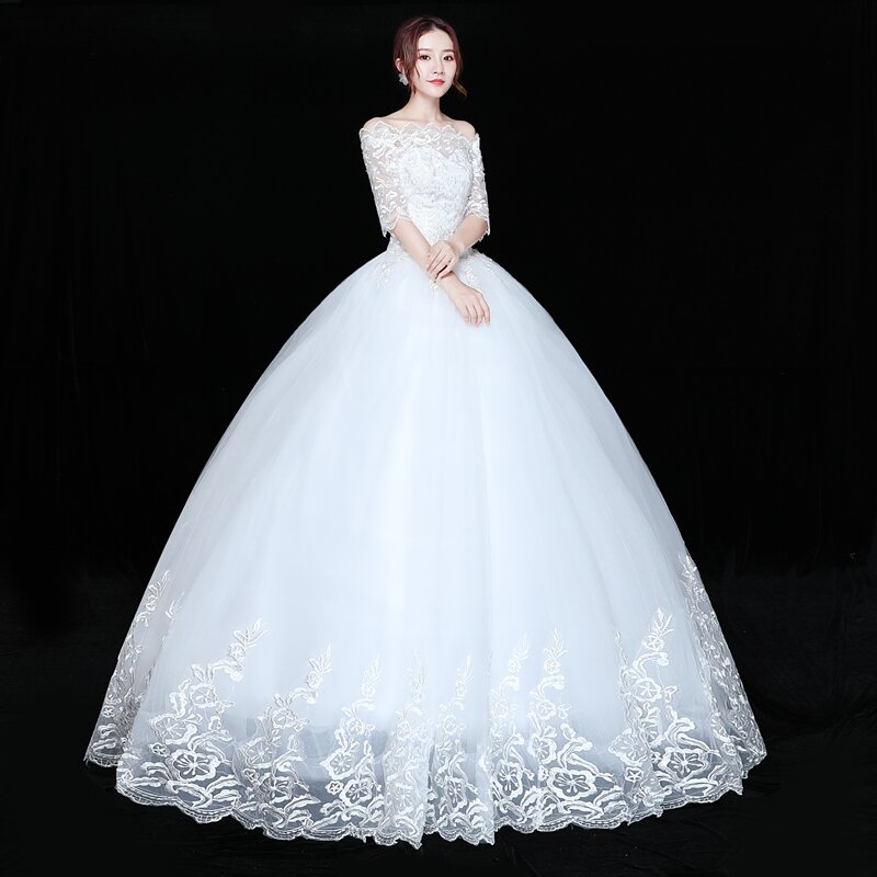 2021 جديد بالجملة فستان الزفاف نصف كم قبالة الكتف ثوب كرة رخيصة الزفاف صنع الصين Vestido De Noiva