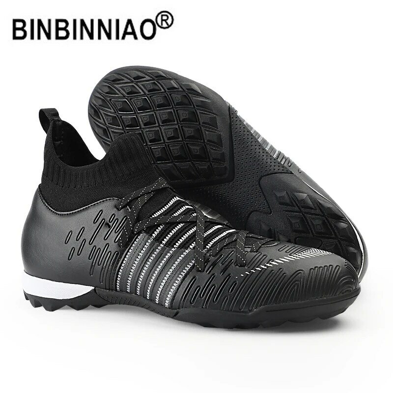 BINBINNIAO أحذية كرة القدم الرجال كرة الصالات تحلق المنسوجة تنفس أحذية كرة القدم الاطفال TF/FG أحذية رياضية لكرة القدم المرابط zapatos دي futbol
