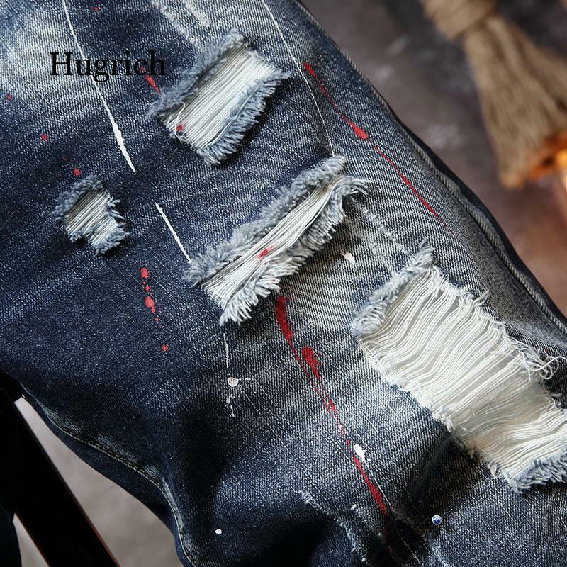 Men's Graffiti Ripped Short Jeans 2021 Summer New Fashion Casual Slim Big Hole Retro Style Denim Shorts Male Clothes
