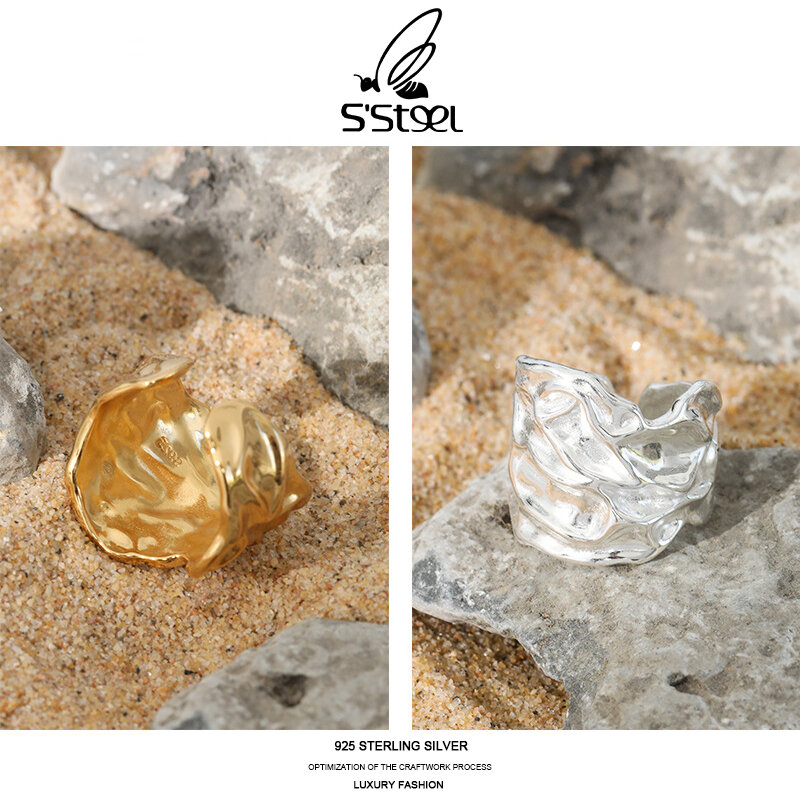 S'STEEL-خاتم من الفضة الإسترليني عيار 925 بتصميم Hyperbole ، خاتم مفتوح مخصص ، للنساء ، 925