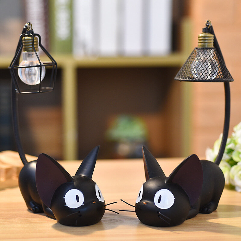 PheiLa LED الحلي الإبداعية أضواء ليلية لطيف صغير أسود القط ليلة مصباح مدعوم من بطارية زر لغرفة النوم مكتب الديكور