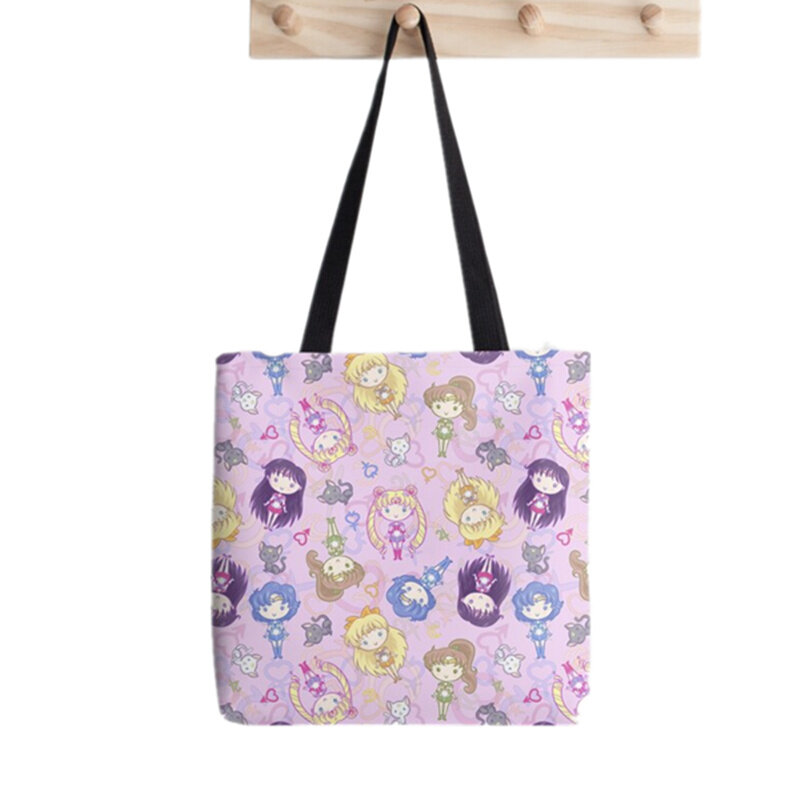 المرأة المتسوق حقيبة القمر لطيف الوردي المطبوعة Kawaii حقيبة Harajuku التسوق قماش المتسوق حقيبة فتاة حقيبة حمل الكتف سيدة حقيبة