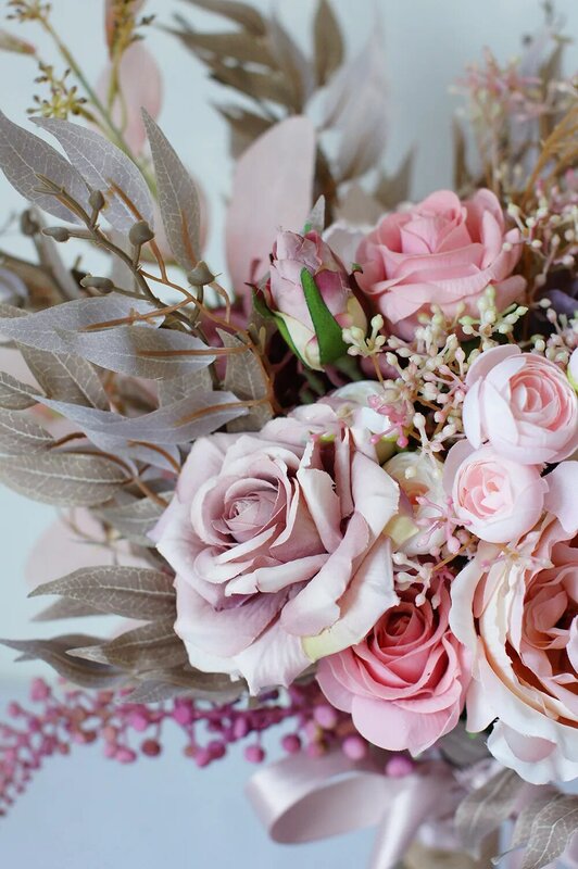 SESTHFAR-باقة من الورود والفاوانيا الوردية ، باقة يدوية للزفاف ، راموس حقيقي ، باقات فاوانيا ريفية صناعية
