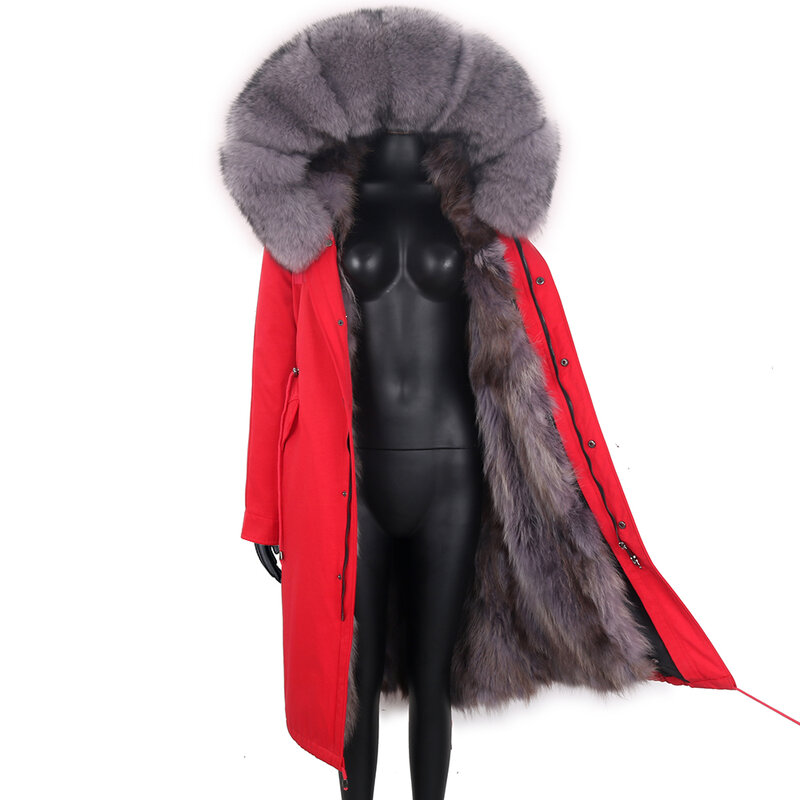 2021 سترة الشتاء 7XL معطف الفرو الحقيقي النساء الطبيعية الثعلب الفراء طوق مقنعين سترة طويلة مقاوم للماء ريال فرو الثعلب بطانة معطف دافئ