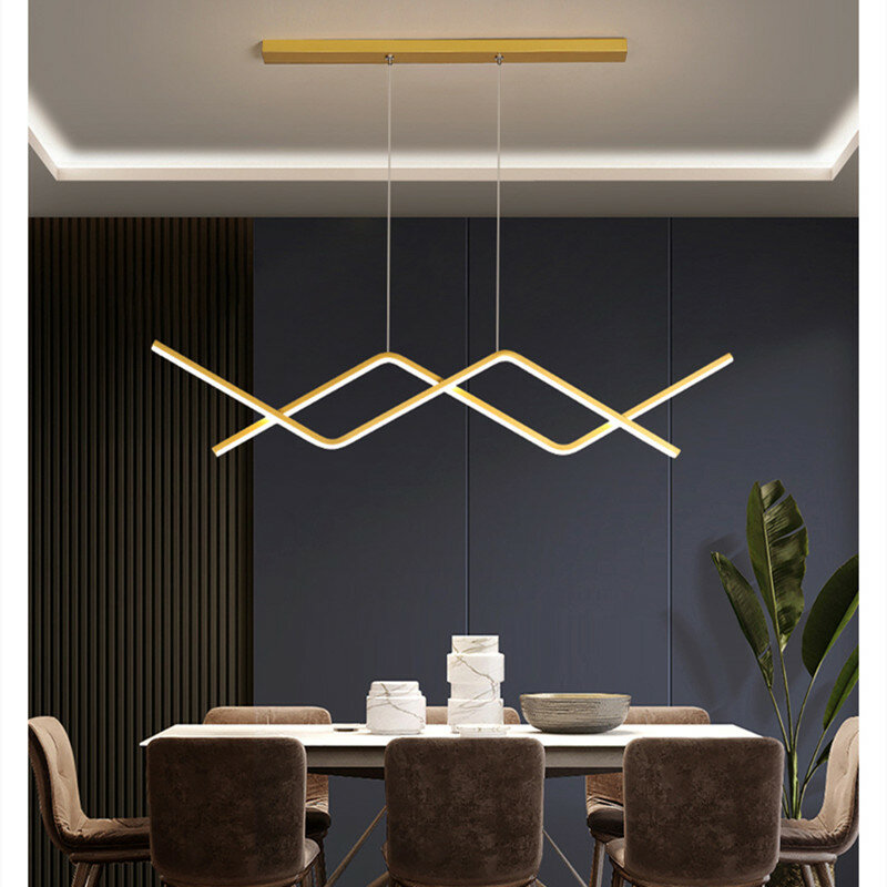 الحديثة قلادة LED ضوء للمطبخ غرفة الطعام الإبداعية الشمال شكل متموج مصباح معلق أسود/الذهب الحديد الفن تركيبة إضاءة