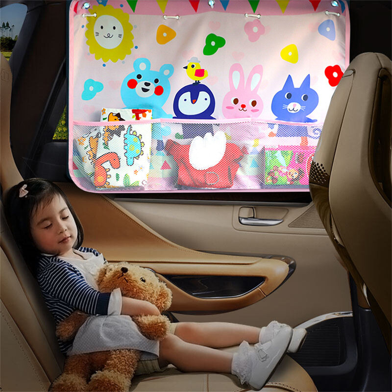 سيارة الجانب نافذة ظلة مع تخزين صافي لطيف الكرتون السيارات الشمس قناع قابل للتعديل الستائر للطفل الاطفال آمنة UV حماية