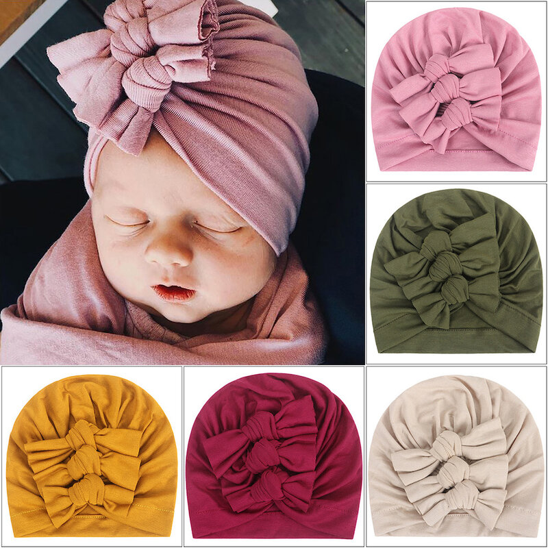 موضة جديدة الانحناء عمامة القبعات الوليد مطاطا الطفل معقود القبعات 15 ألوان للأطفال لينة القطن الرضع قبعة قبعة