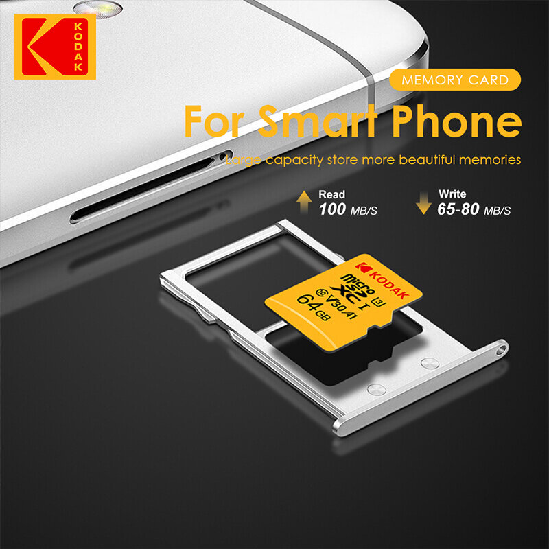 KODAK مايكرو SD 128GB 256GB بطاقة ذاكرة فلاش 32GB 64GB U1 TF بطاقة 4K فئة 10 tarjeta MicroSD بطاقة U3 UHS-I بطاقة شحن مجاني